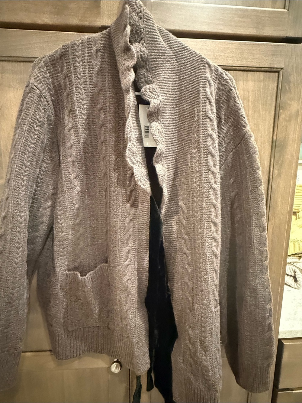 NWT Sea New York Light brown Cable Knit Ruffle-Trim Open Cardigan
